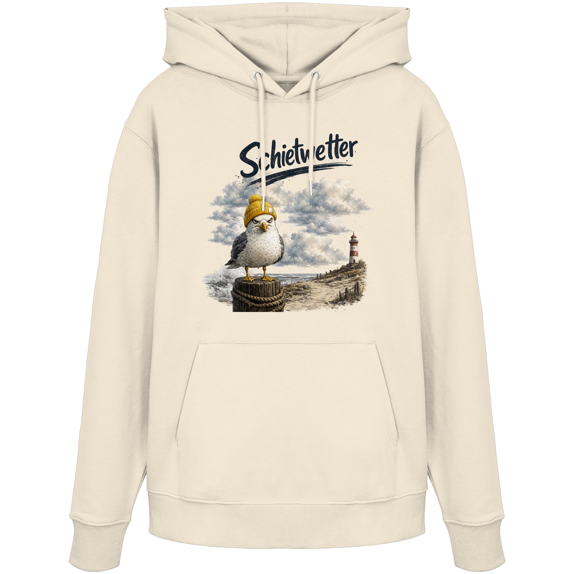 Möwe - Schietwetter - Ostsee - Leuchtturm - Maritimes Küsten Motiv - Für Ostsee und Nordsee - Fans - Organic Hoodie