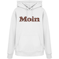 Bio-Unisex-Hoodie in White von vorne mit Moin-Leo-Blush-Pink-Motiv.