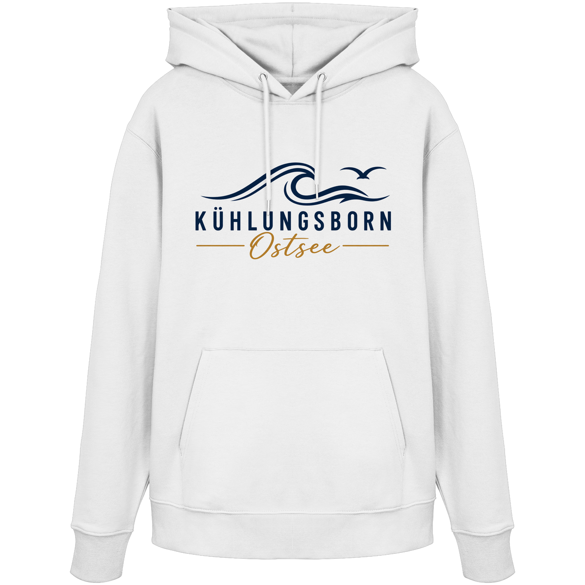 Kühlungsborn Baltic Waves Bio-Unisex-Hoodie Light Edition in White – originales Shirtigo-Frontmockup