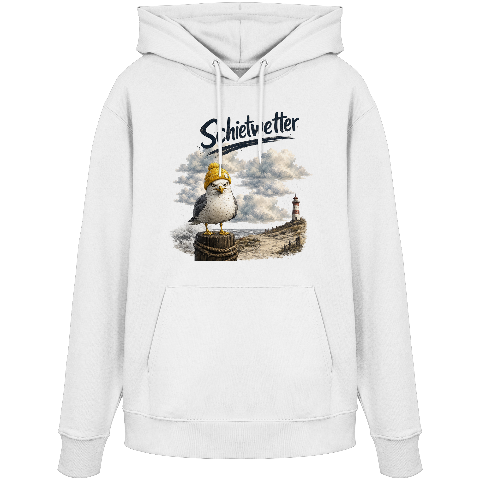 Möwe - Schietwetter - Ostsee - Leuchtturm - Maritimes Küsten Motiv - Für Ostsee und Nordsee - Fans - Organic Hoodie