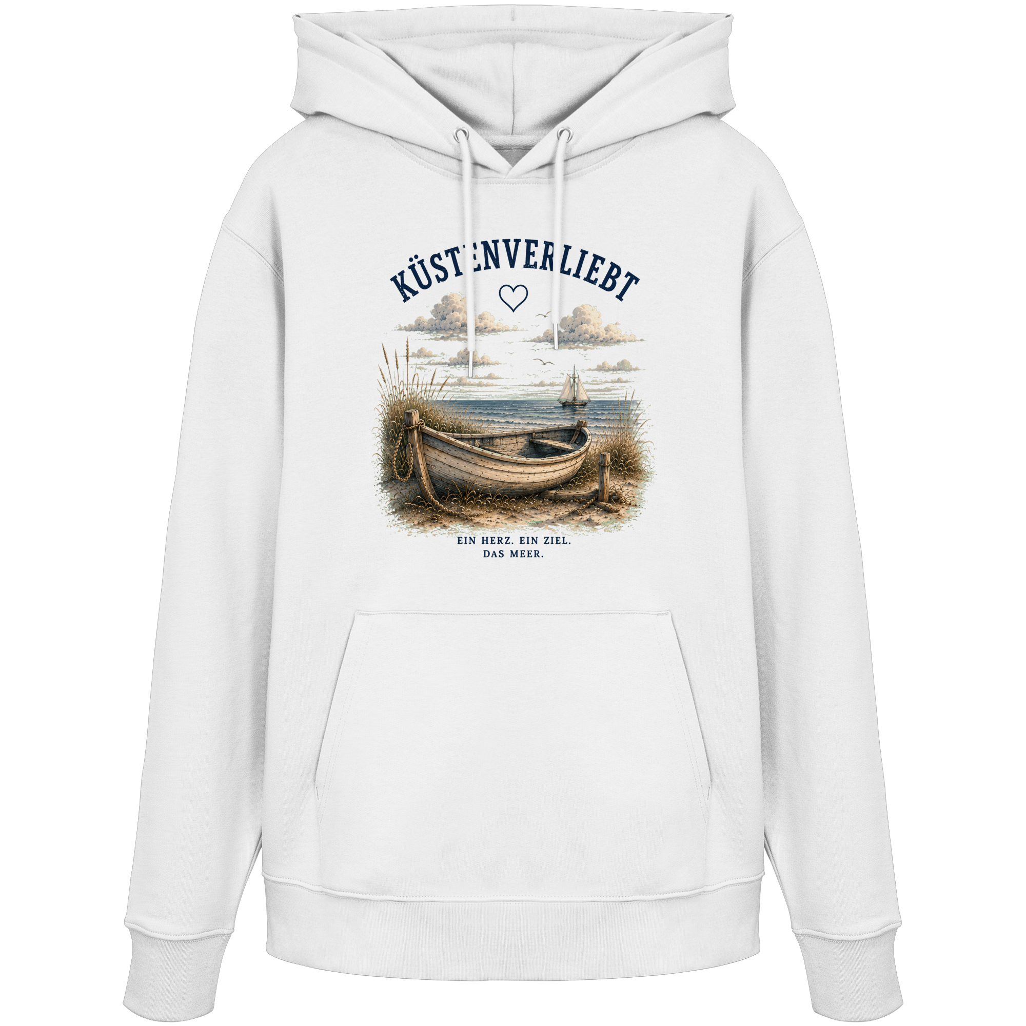 Küstenverliebt Hoodie – Zuhause ist, wo das Meer ist | Küstengefühl Bio Hoodie