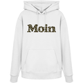 Bio Unisex Hoodie in White mit Moin-Leoprint in Sage Green als Frontprint, Original-Mockup.
