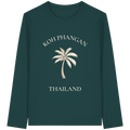 Original-Shirtigo-Mockup: Unisex Bio Longsleeve in Glazed Green mit Koh Phangan Mini Palm Frontprint