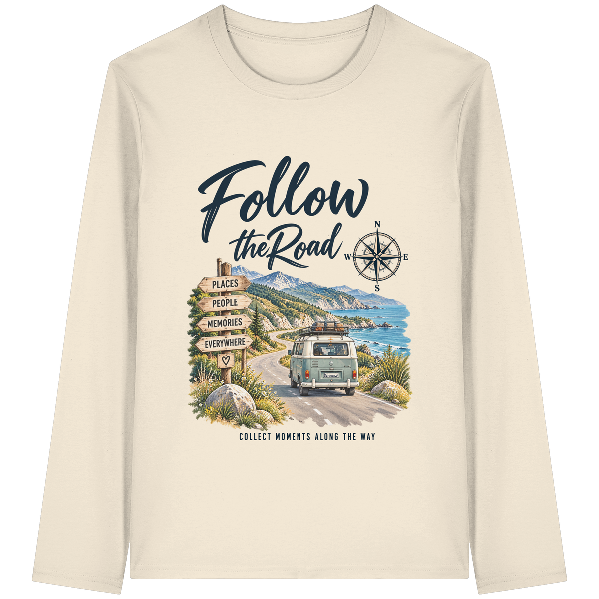 Follow the Road – Vanlife – Bio Longsleeve – Frontprint
