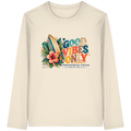 Unisex Bio-Langarmshirt in Natural Raw mit Timmendorfer Surf-Vibes-Frontprint – Katalog-Vorderansicht.
