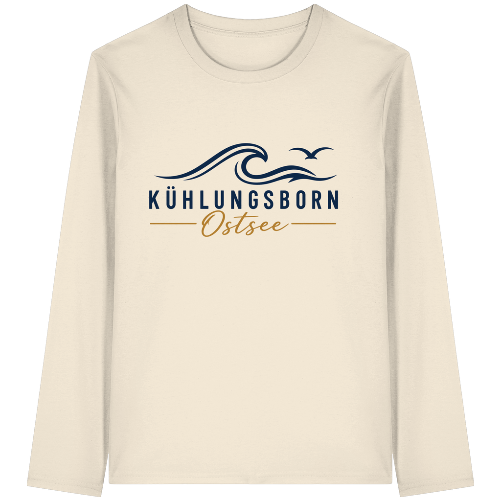 Kühlungsborn Baltic Waves Bio-Unisex-Longsleeve Light Edition in Natural Raw – originales Shirtigo-Frontmockup