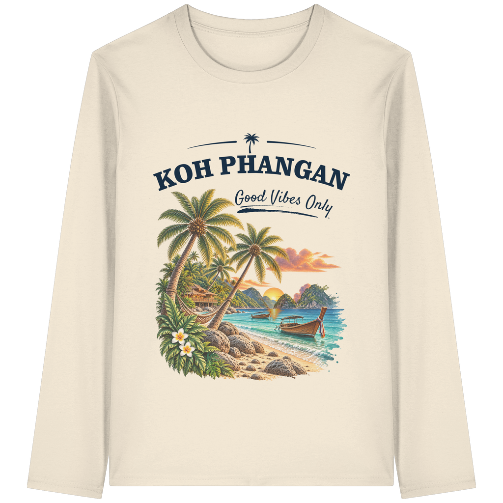 Koh Phangan Good Vibes Only – Bio Longsleeve T-Shirt – Original-Mockup organic longsleeve t shirt natural raw mit Frontprint