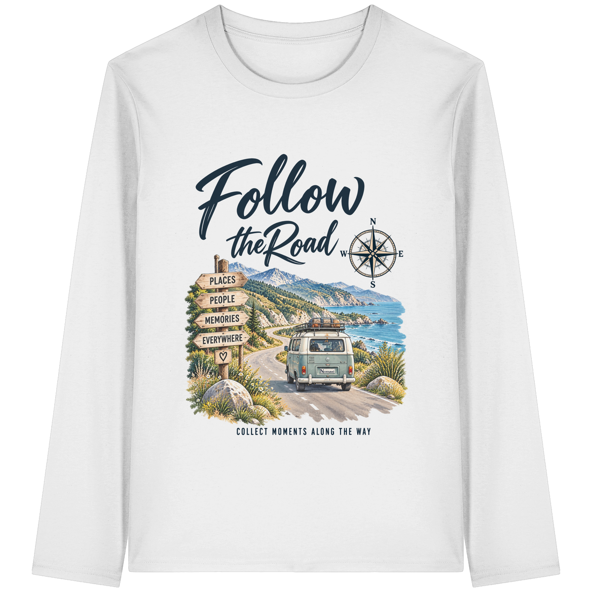 Follow the Road – Vanlife – Bio Longsleeve – Frontprint