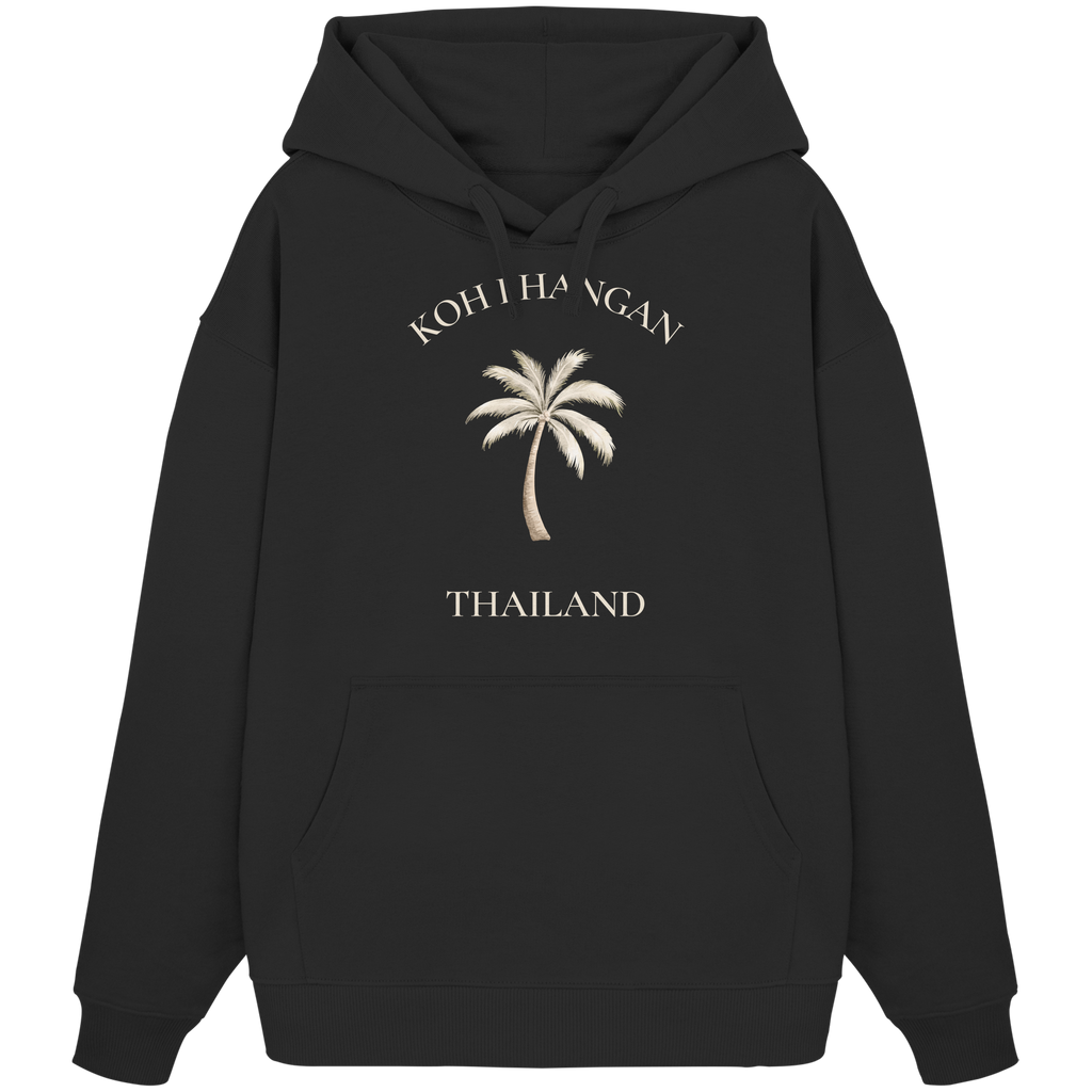 Bio Oversize Hoodie in Black mit Koh Phangan Mini Palm Frontprint – Original-Shirtigo-Mockup