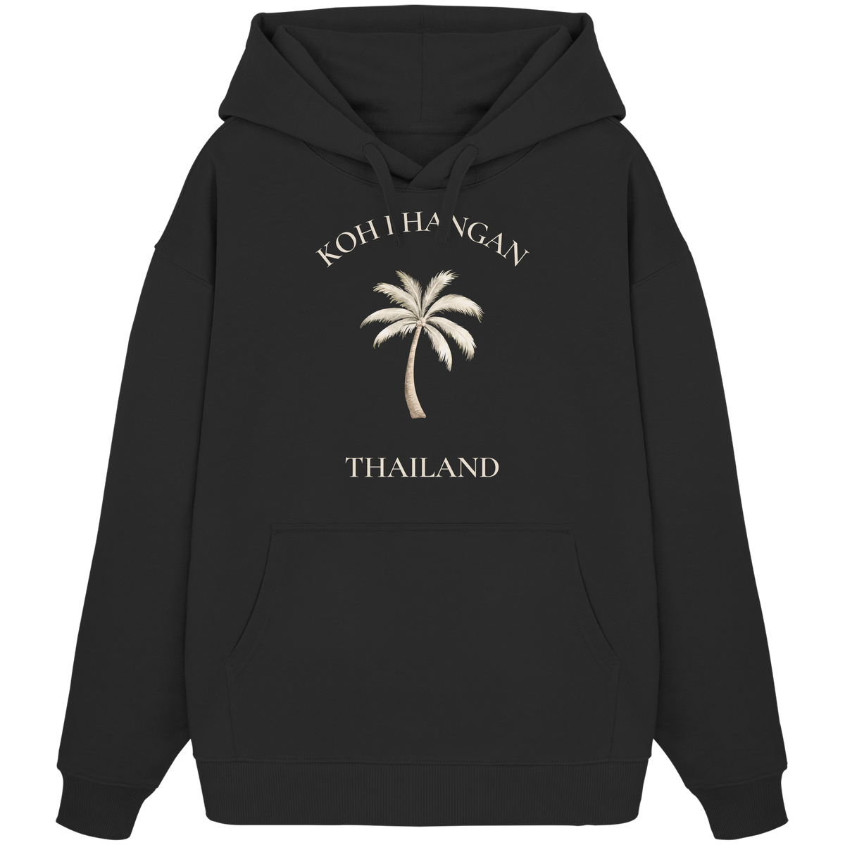 Bio Oversize Hoodie in Black mit Koh Phangan Mini Palm Frontprint – Original-Shirtigo-Mockup