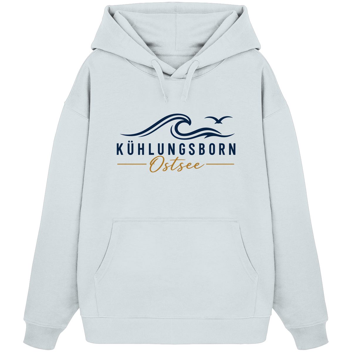 Kühlungsborn Baltic Waves Bio-Oversize-Hoodie Light Edition in Blue Ice – originales Shirtigo-Frontmockup