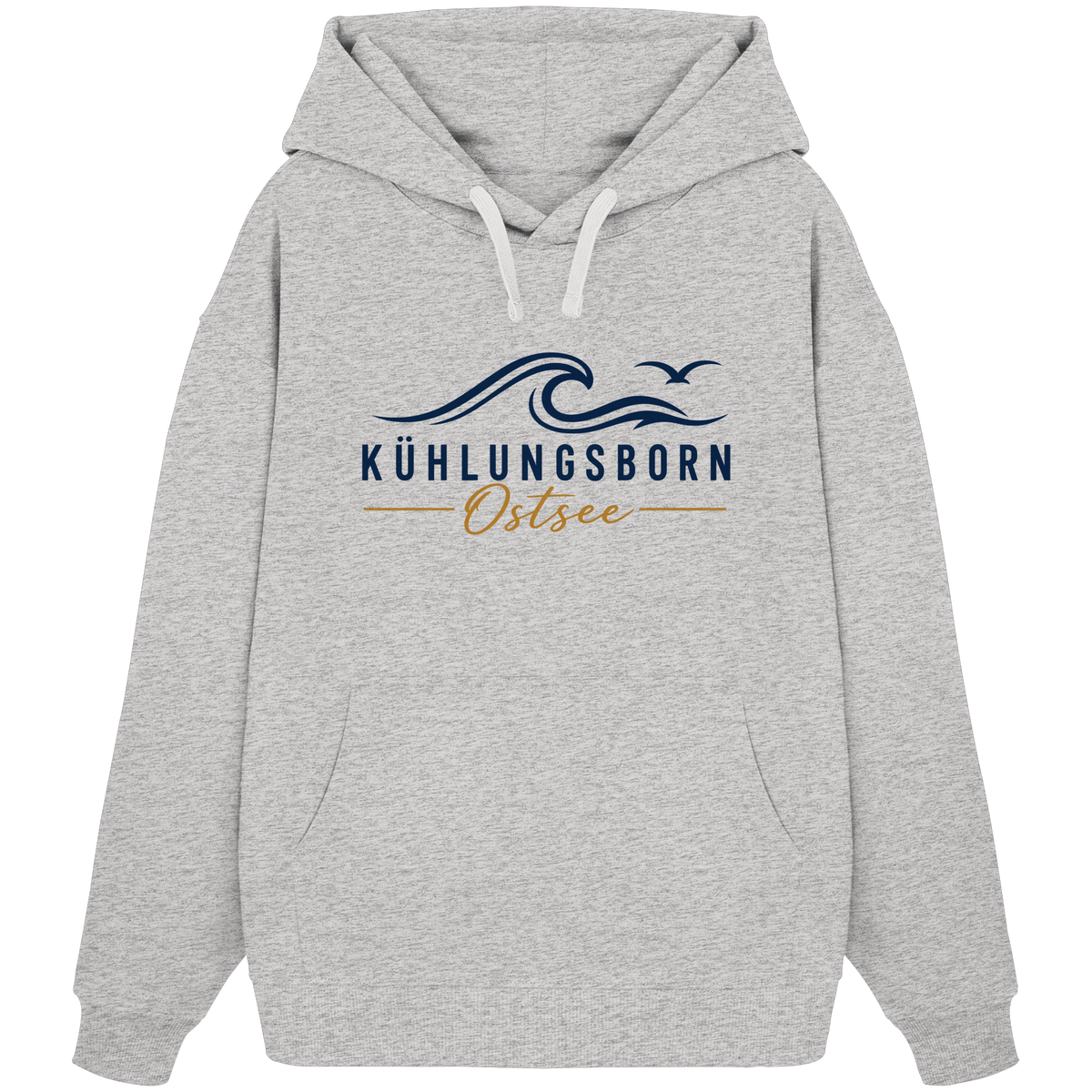 Kühlungsborn Baltic Waves Bio-Oversize-Hoodie Light Edition in Cool Heather Grey – originales Shirtigo-Frontmockup
