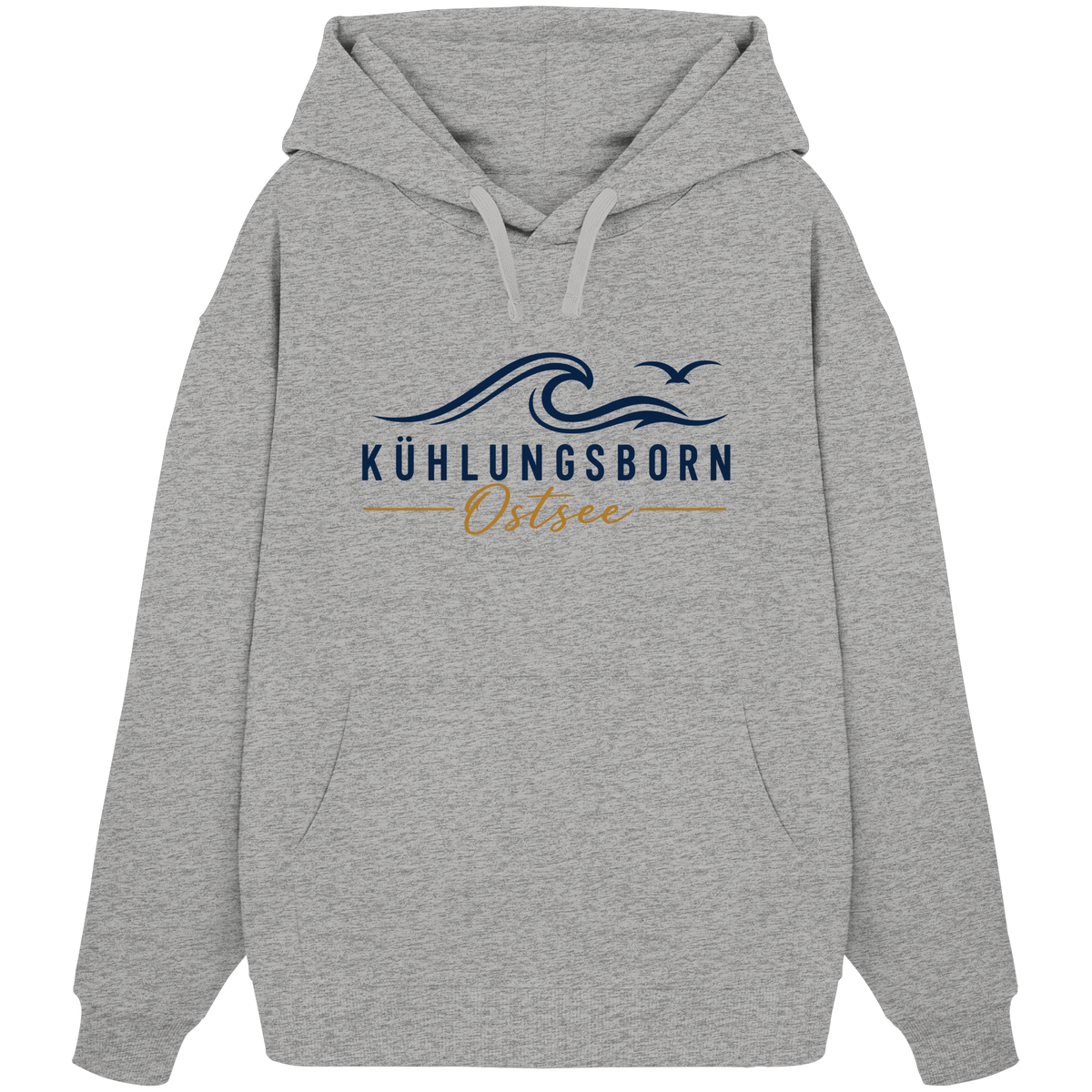 Kühlungsborn Baltic Waves Bio-Oversize-Hoodie Light Edition in Heather Grey – originales Shirtigo-Frontmockup