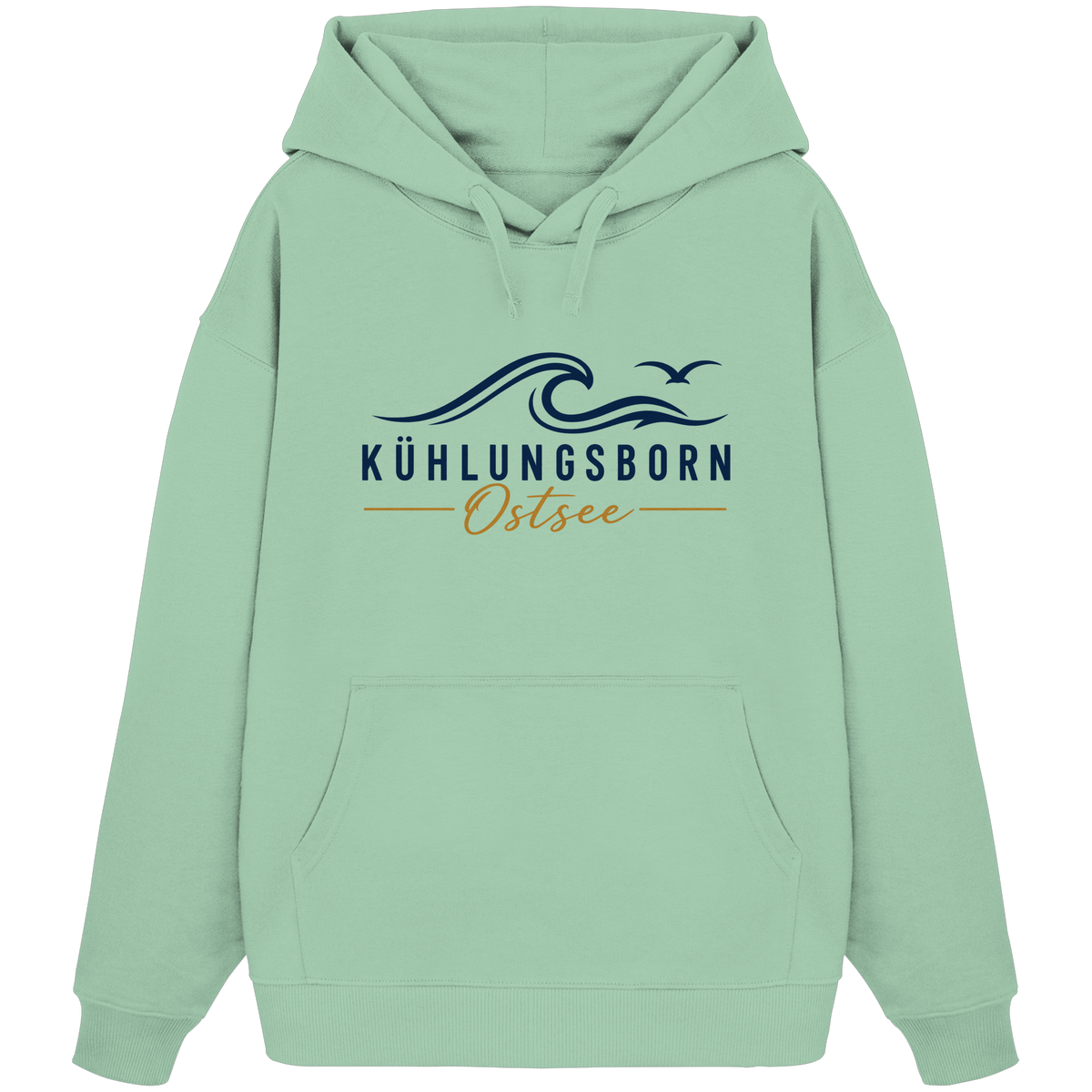 Kühlungsborn Baltic Waves Bio-Oversize-Hoodie Light Edition in Misty Jade – originales Shirtigo-Frontmockup