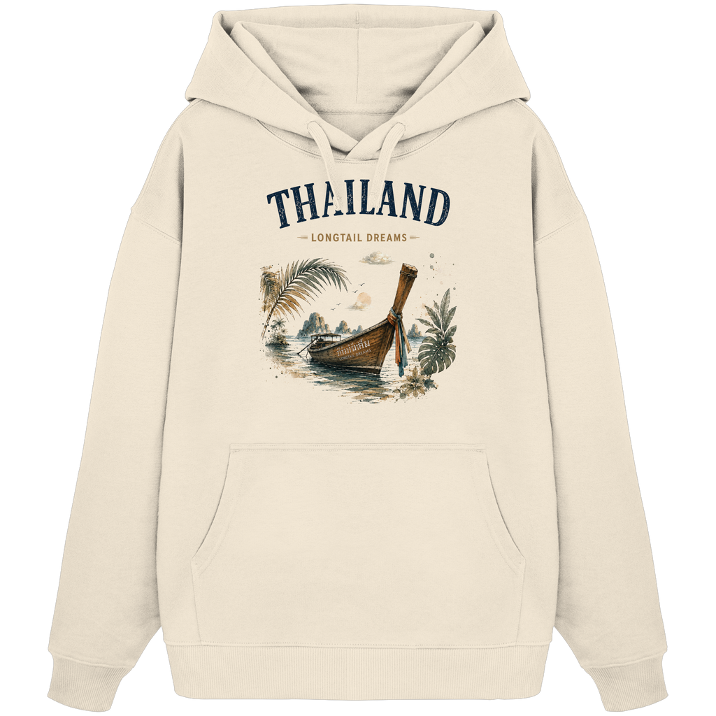 Thailand Longtail Dreams Bio-Oversize-Hoodie in Natural Raw – Produktansicht
