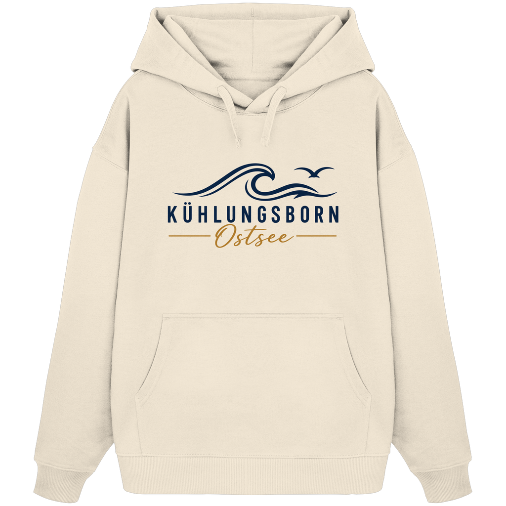 Kühlungsborn Baltic Waves Bio-Oversize-Hoodie Light Edition in Natural Raw – originales Shirtigo-Frontmockup