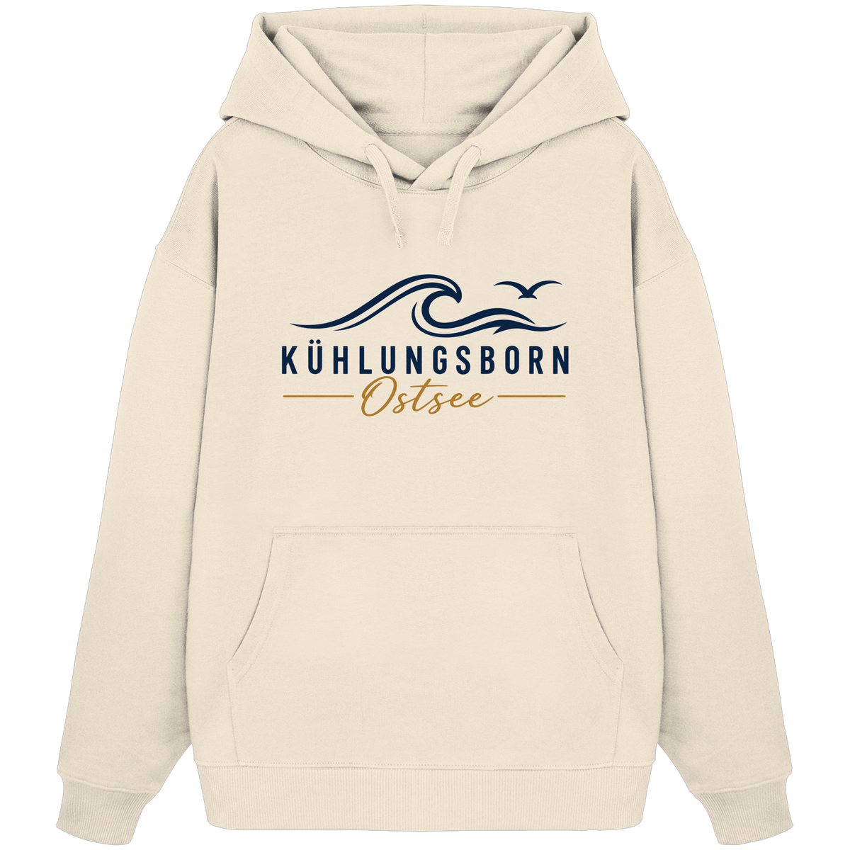 Kühlungsborn Baltic Waves Bio-Oversize-Hoodie Light Edition in Natural Raw – originales Shirtigo-Frontmockup