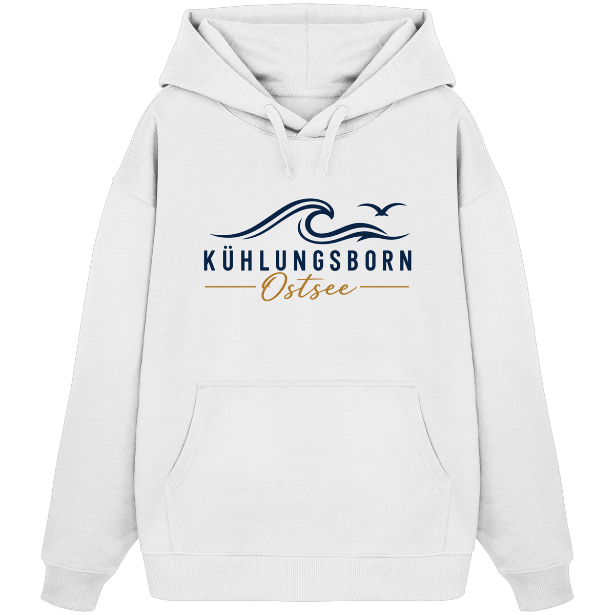 Kühlungsborn Baltic Waves Bio-Oversize-Hoodie Light Edition in White – originales Shirtigo-Frontmockup