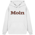 Bio-Oversize-Hoodie in White mit Moin-Leo-Blush-Pink-Motiv auf der Vorderseite.