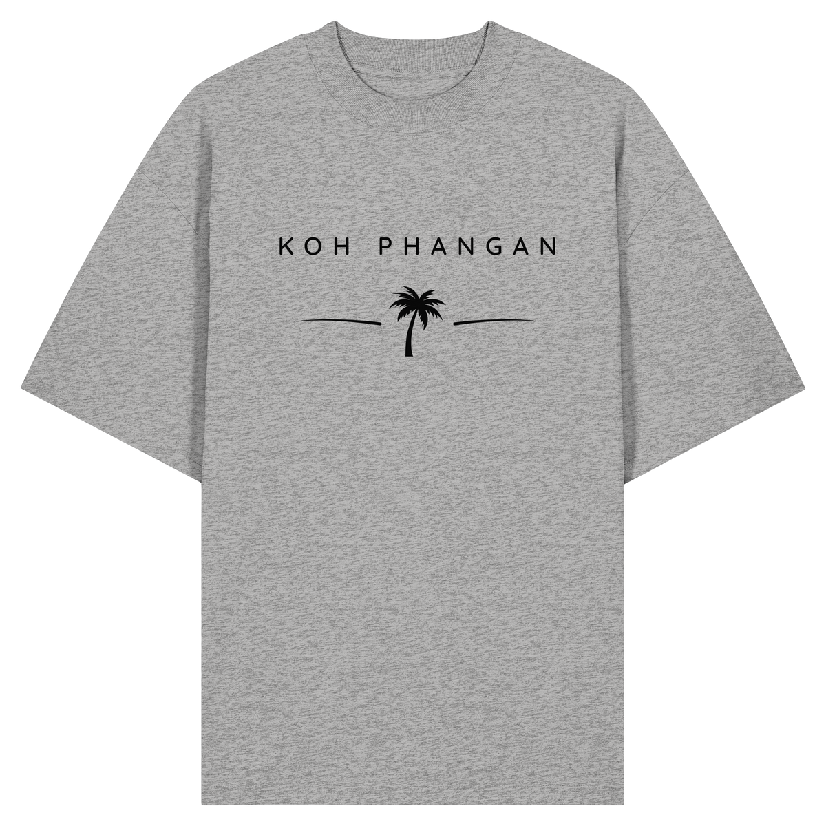Frontansicht des Bio Oversize T-Shirt in Heather Grey mit Koh Phangan Minimal Palm Frontprint