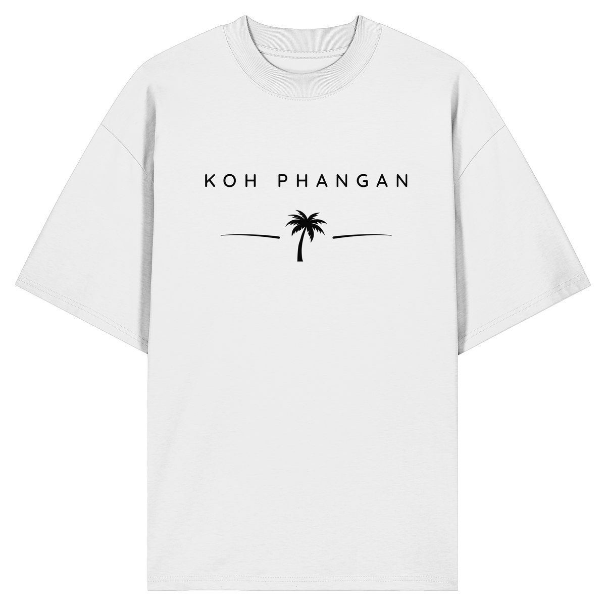 Frontansicht des Bio Oversize T-Shirt in White mit Koh Phangan Minimal Palm Frontprint