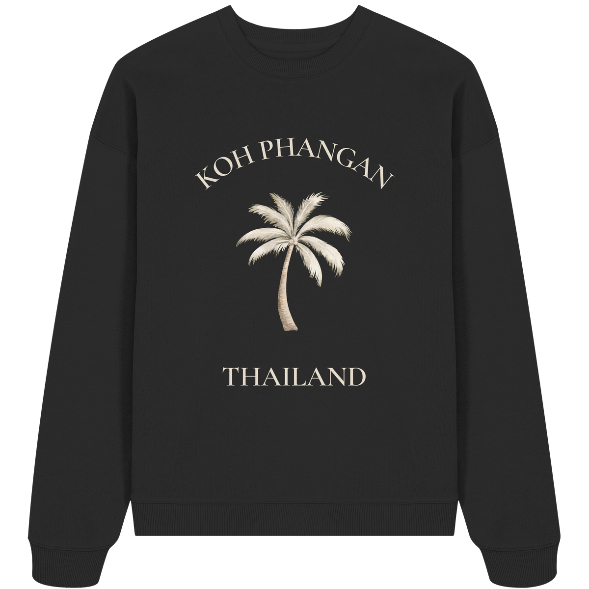 Bio Oversize Sweatshirt in Black mit Koh Phangan Mini Palm Frontprint – Original-Shirtigo-Mockup