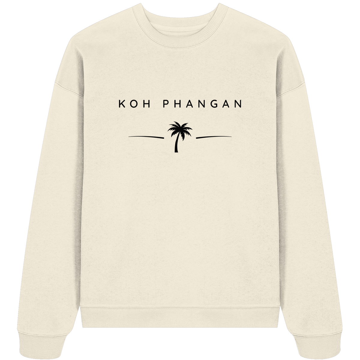 Frontansicht des Bio Oversize Sweatshirt in Cream mit Koh Phangan Minimal Palm Frontprint
