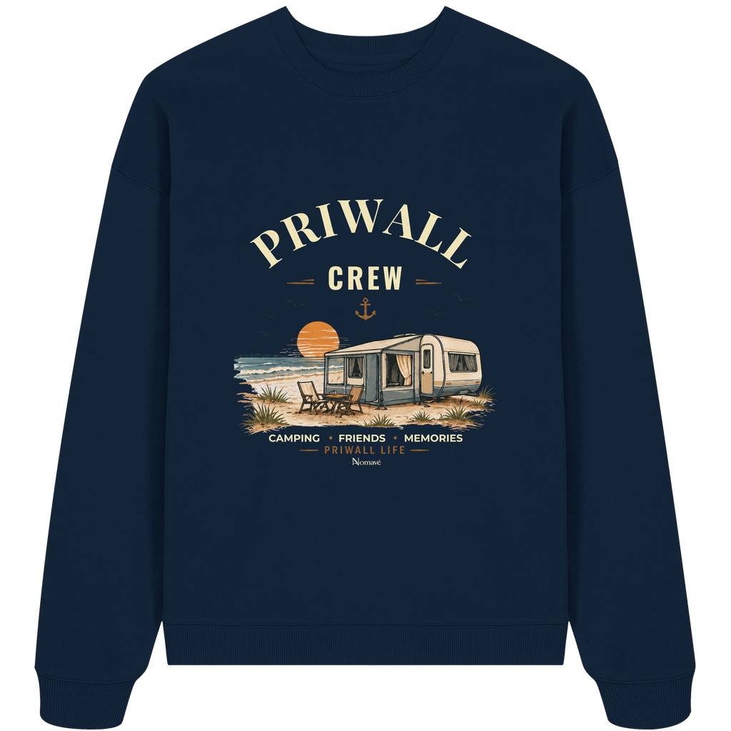 Bio Oversize Sweatshirt in French Navy mit korrigiertem Priwall-Crew-Motiv der Dark Edition – Vorderansicht
