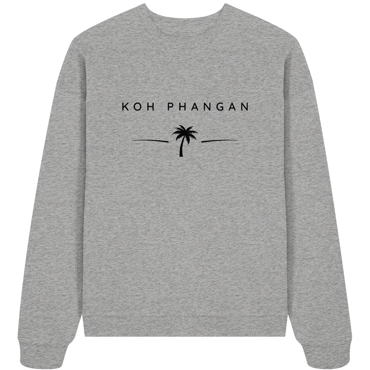 Frontansicht des Bio Oversize Sweatshirt in Heather Grey mit Koh Phangan Minimal Palm Frontprint