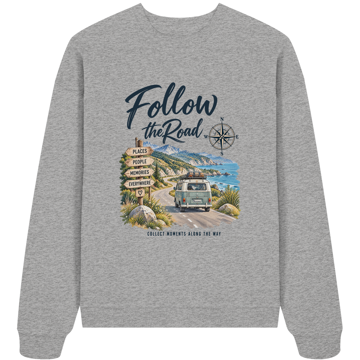 Follow the Road – Vanlife – Bio Oversize Sweatshirt – Frontprint
