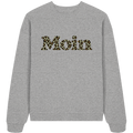 Bio Oversize Sweatshirt in Heather Grey mit Moin-Leoprint in Sage Green als Frontprint, Original-Mockup.