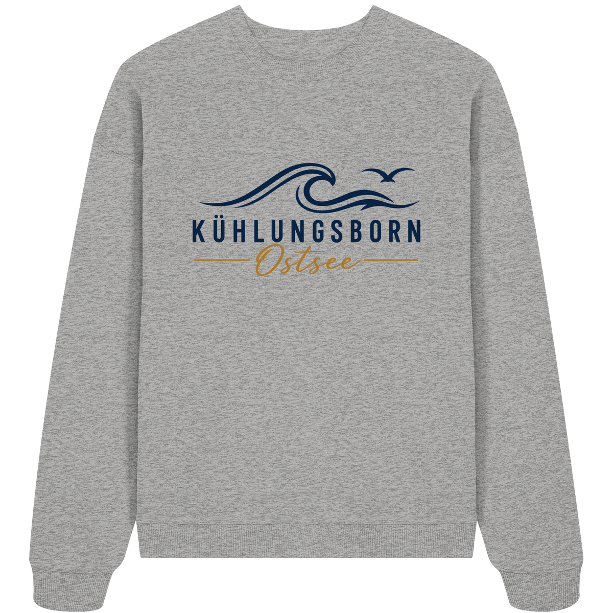 Kühlungsborn Baltic Waves Bio-Oversize-Sweatshirt Light Edition in Heather Grey – originales Shirtigo-Frontmockup