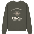 Khakifarbenes Priwall Follow the Coast Oversize Bio-Sweatshirt mit Kompassprint