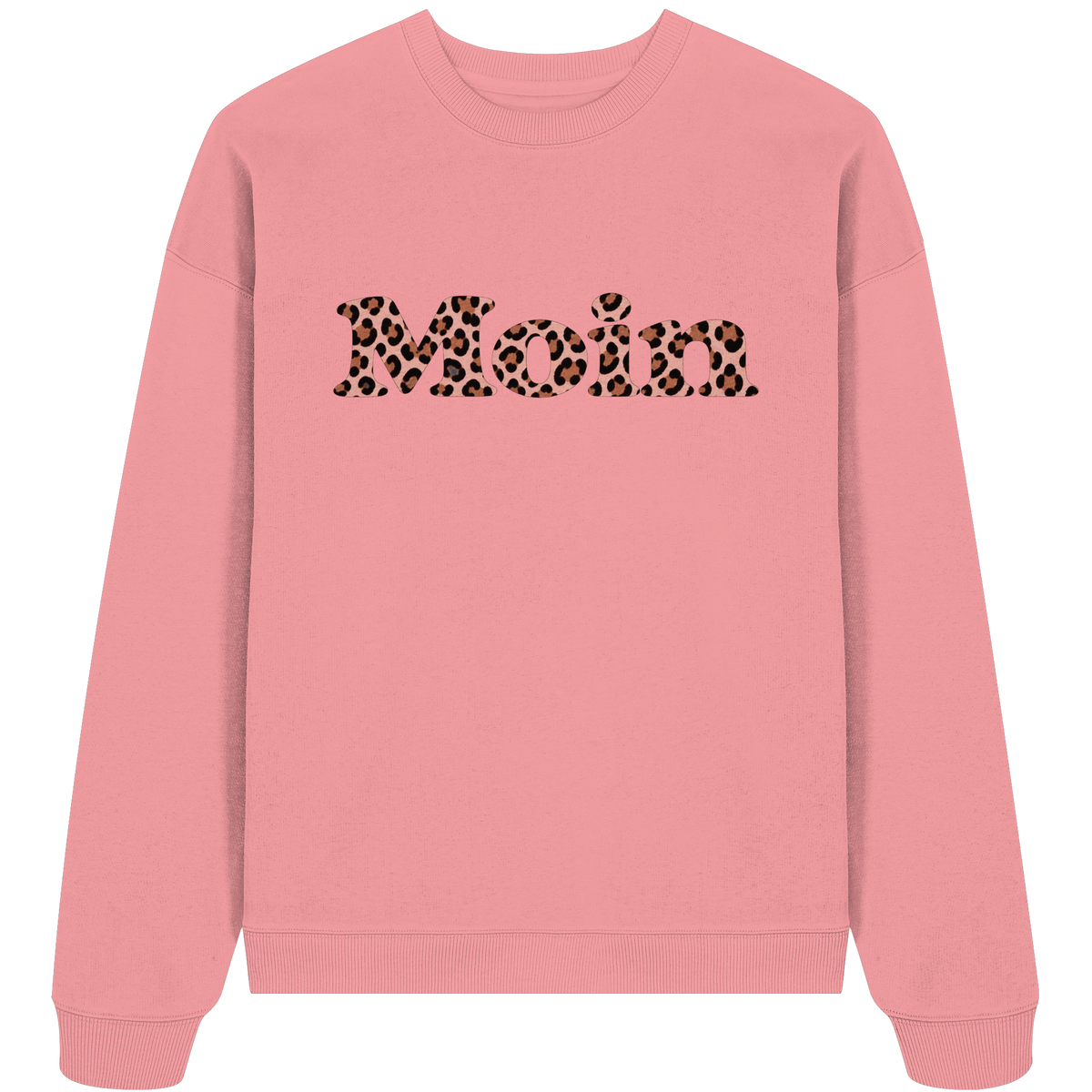 Bio-Oversize-Sweatshirt Pink Joy, Vorderansicht mit Moin-Leo-Blush-Pink-Frontprint.