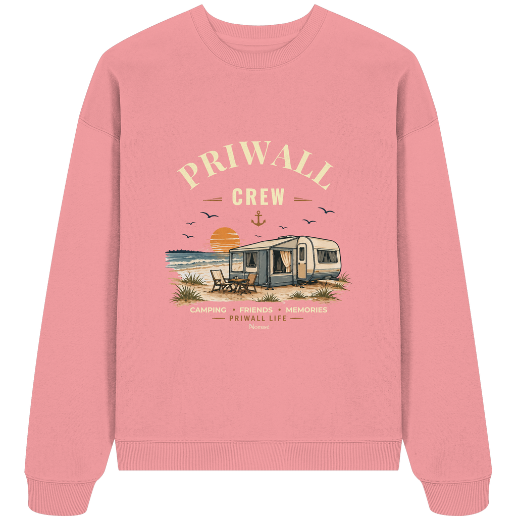 Bio Oversize Sweatshirt in Pink Joy mit korrigiertem Priwall-Crew-Motiv der Dark Edition – Vorderansicht
