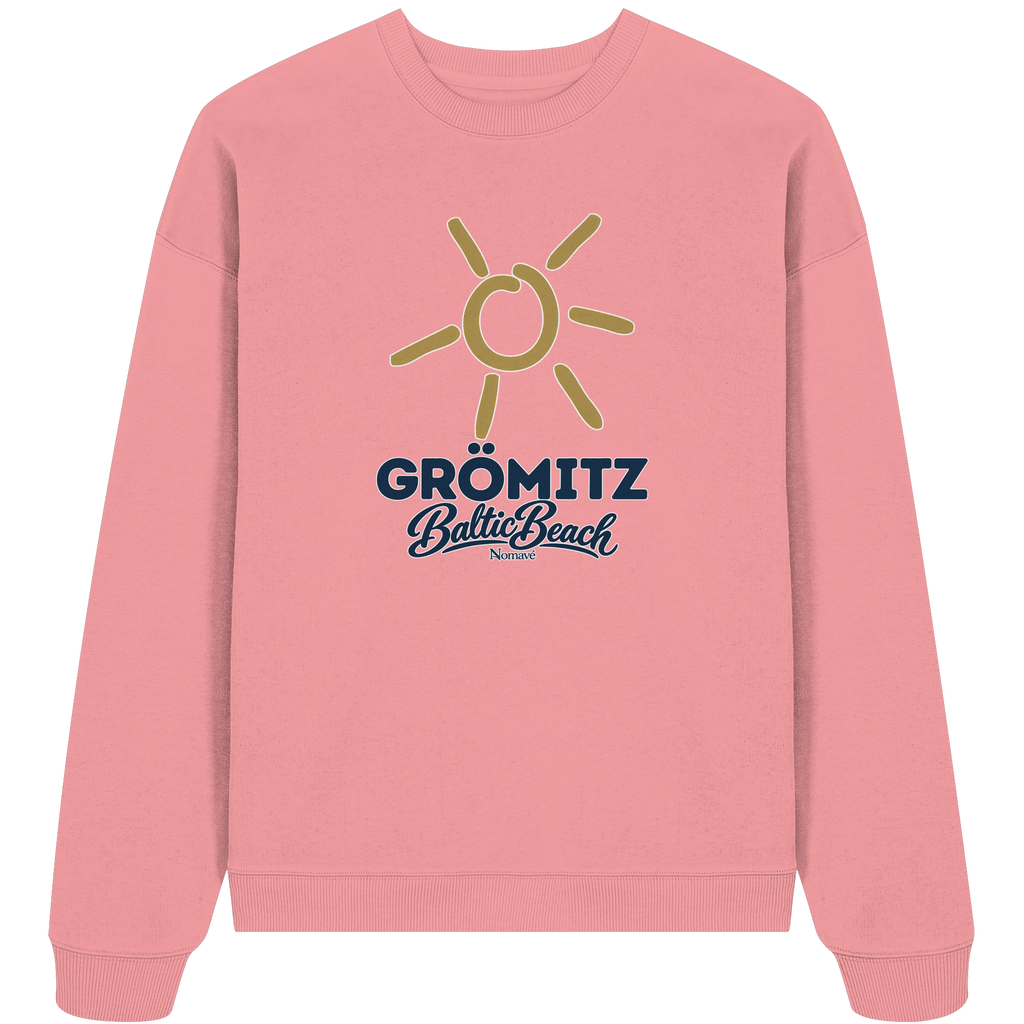 Bio Oversize Sweatshirt Grömitz Sonne Baltic Beach in Pink Joy – Frontdruck mit goldener Sonne, Shirtigo-Originalmockup 4