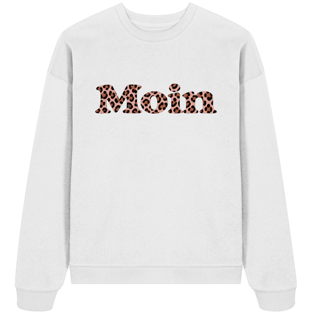 Bio-Oversize-Sweatshirt White, Vorderansicht mit Moin Leo Blush Pink.