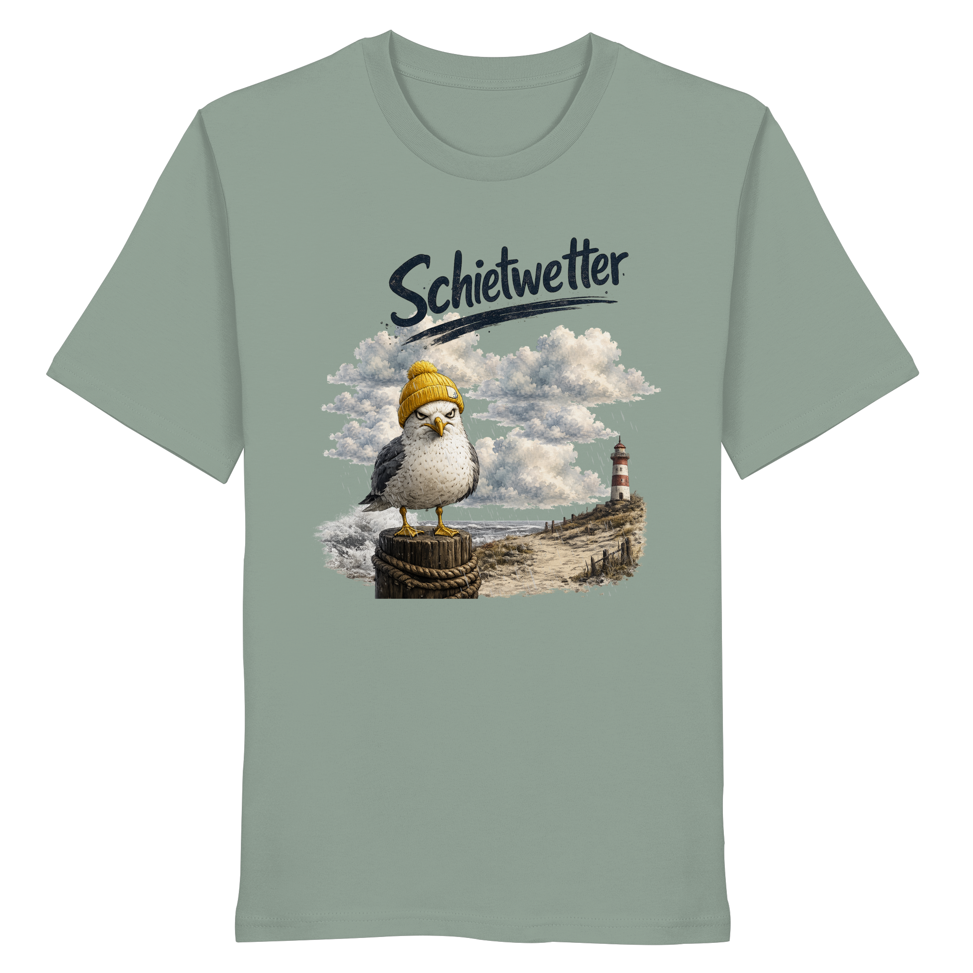 Möwe - Schietwetter - Ostsee - Leuchtturm - Maritimes Küsten Motiv - Für Ostsee und Nordsee - Fans - Organic Shirt