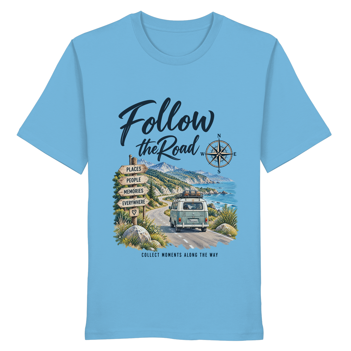 Follow the Road – Vanlife – Bio T-Shirt – Frontprint