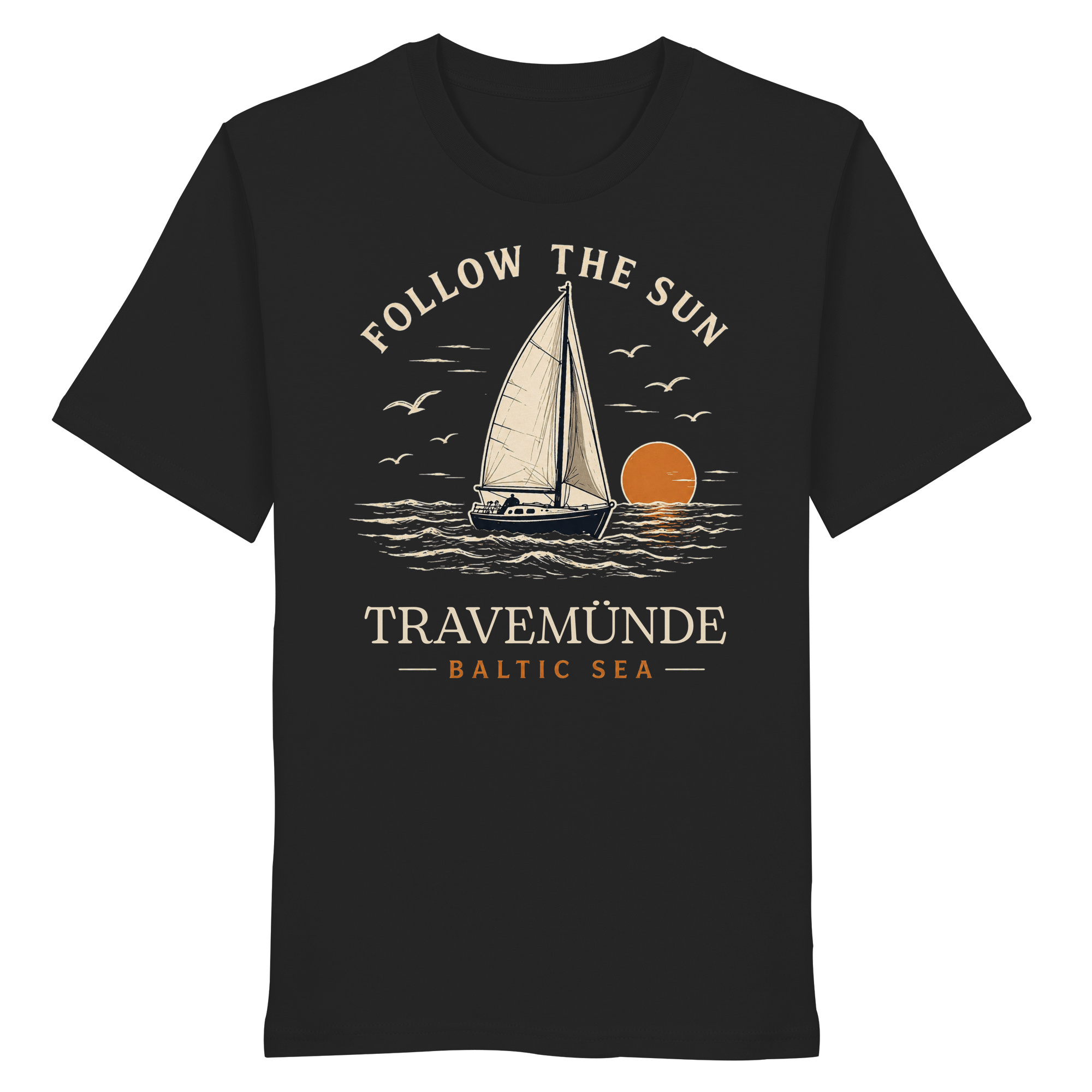 Travemünde Follow The Sun Dark Edition T-Shirt aus 100 % Bio-Baumwolle
