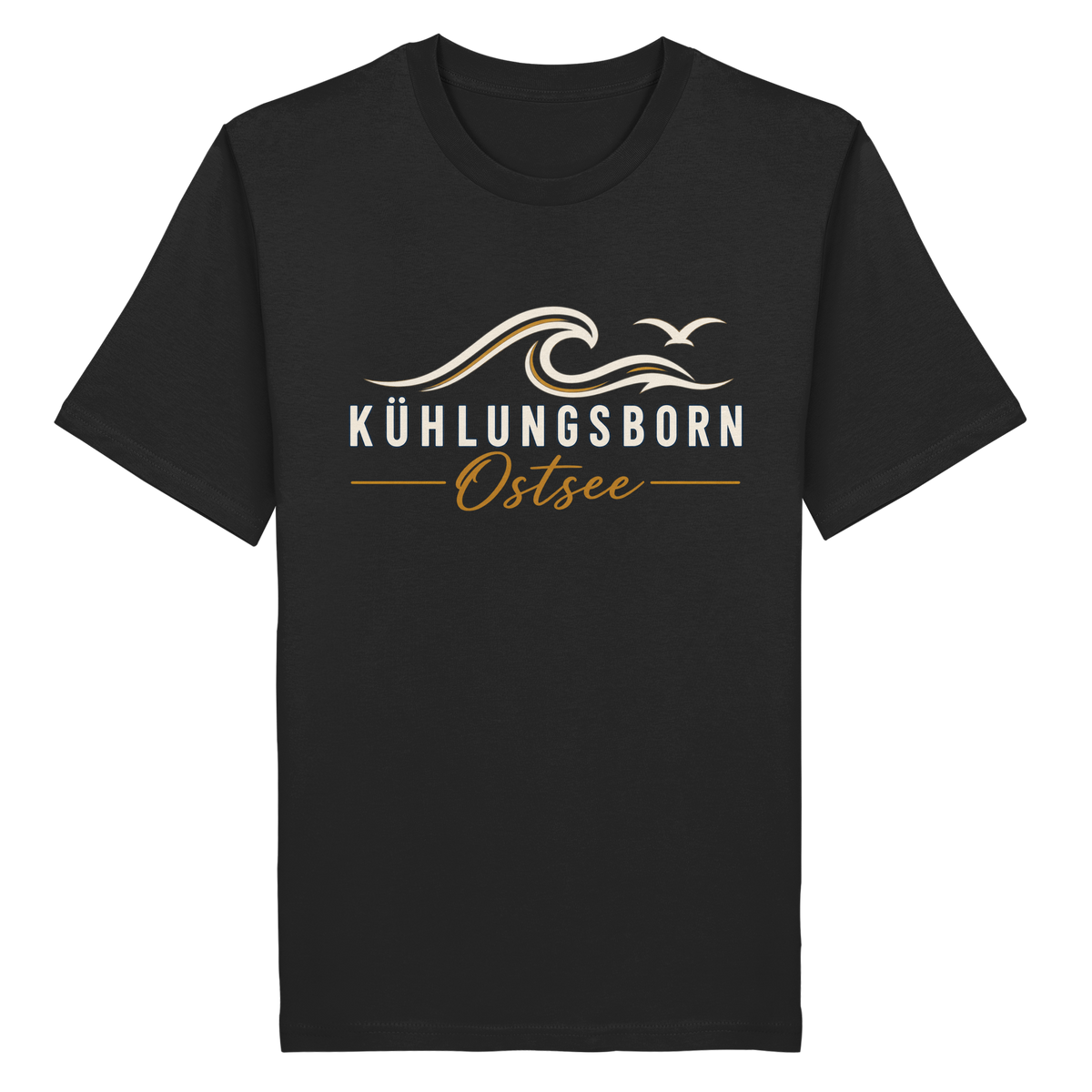 Kühlungsborn Baltic Waves Bio-Unisex-T-Shirt Dark Edition in Black – originales Shirtigo-Produktmockup