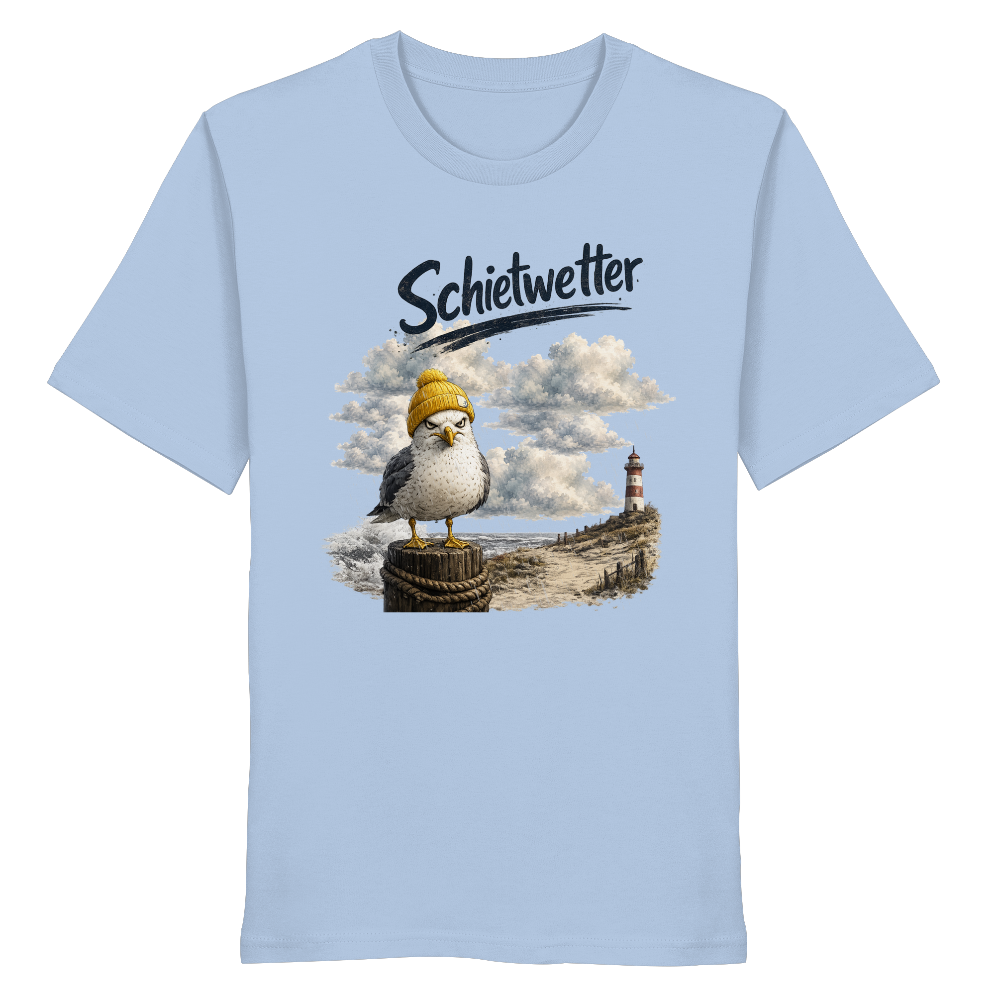 Möwe - Schietwetter - Ostsee - Leuchtturm - Maritimes Küsten Motiv - Für Ostsee und Nordsee - Fans - Organic Shirt