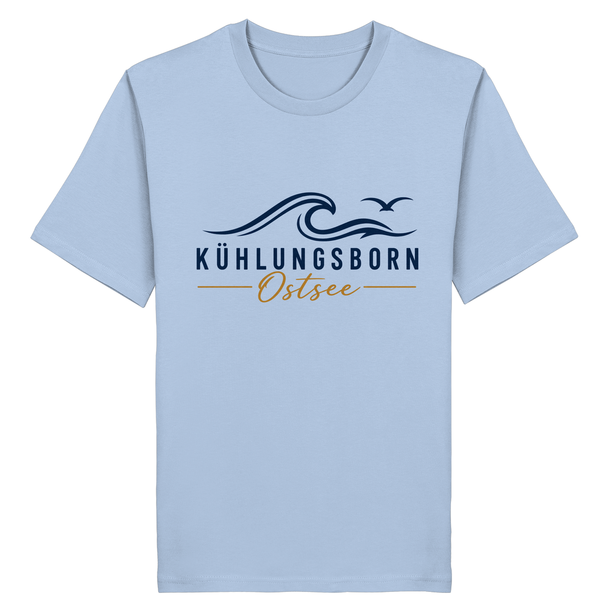 Kühlungsborn Baltic Waves Bio-Unisex-T-Shirt Light Edition in Blue Soul – originales Shirtigo-Frontmockup