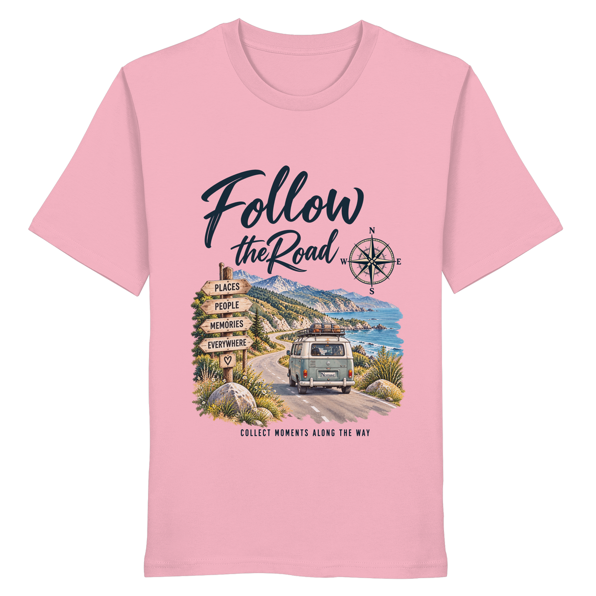 Follow the Road – Vanlife – Bio T-Shirt – Frontprint