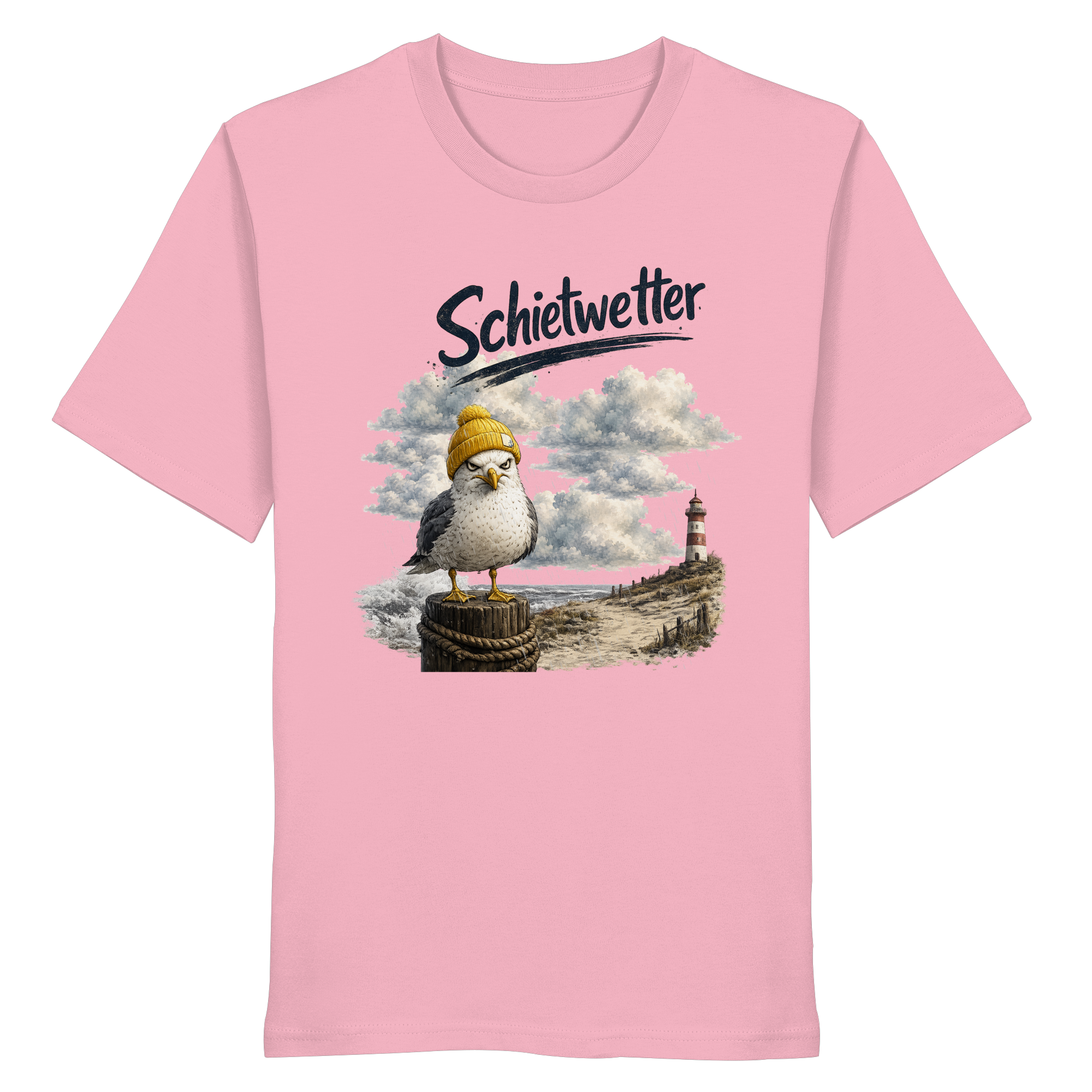 Möwe - Schietwetter - Ostsee - Leuchtturm - Maritimes Küsten Motiv - Für Ostsee und Nordsee - Fans - Organic Shirt
