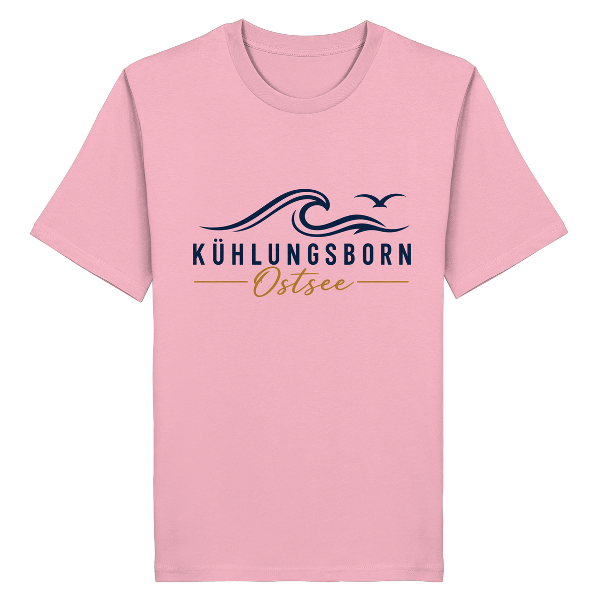 Kühlungsborn Baltic Waves Bio-Unisex-T-Shirt Light Edition in Cotton Pink – originales Shirtigo-Frontmockup