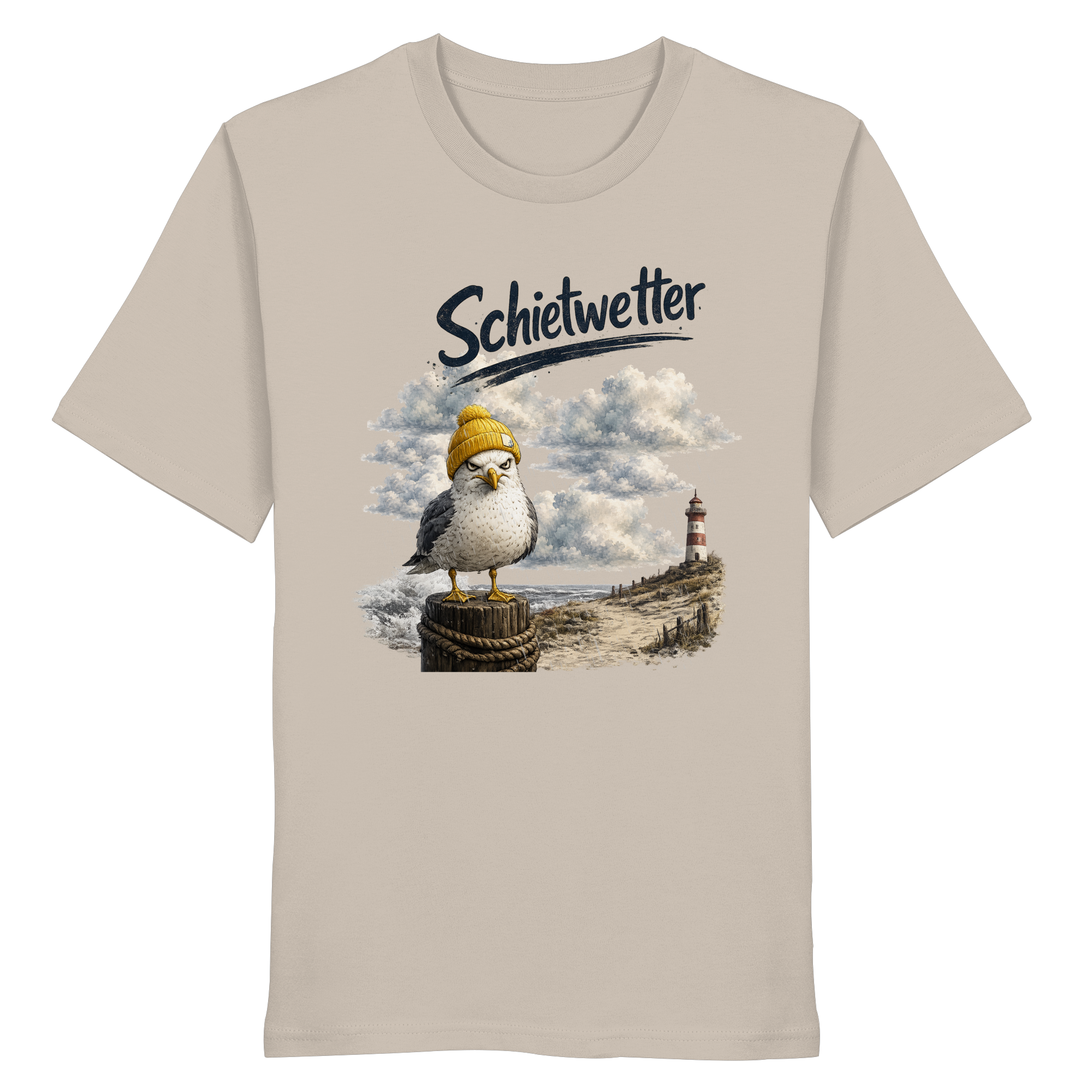 Möwe - Schietwetter - Ostsee - Leuchtturm - Maritimes Küsten Motiv - Für Ostsee und Nordsee - Fans - Organic Shirt