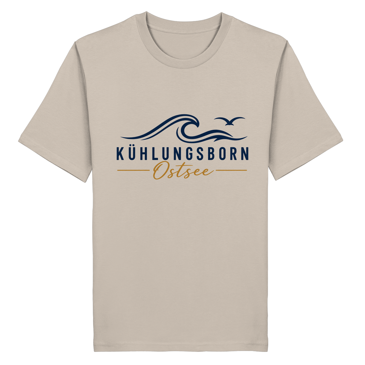 Kühlungsborn Baltic Waves Bio-Unisex-T-Shirt Light Edition in Desert Dust – originales Shirtigo-Frontmockup