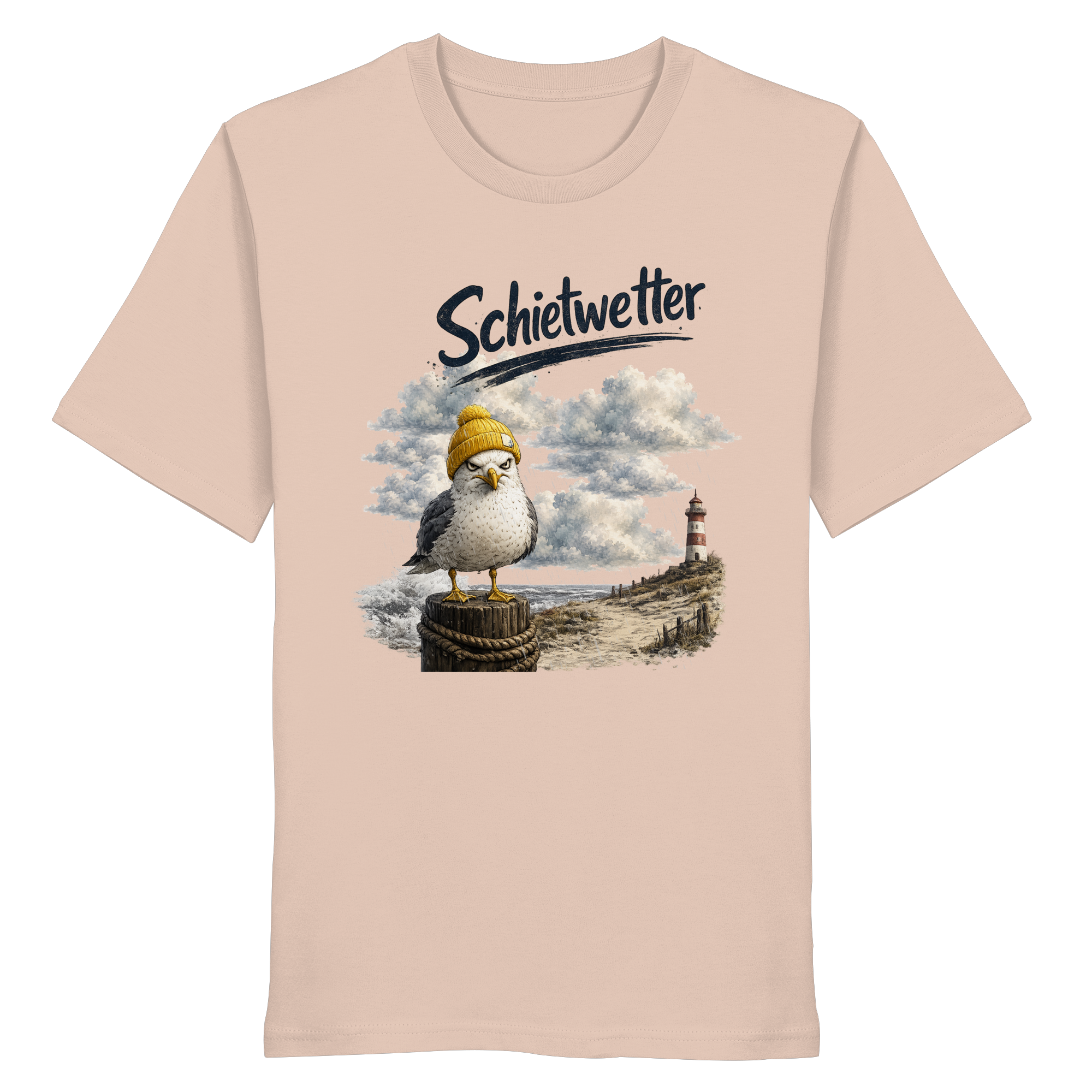 Möwe - Schietwetter - Ostsee - Leuchtturm - Maritimes Küsten Motiv - Für Ostsee und Nordsee - Fans - Organic Shirt