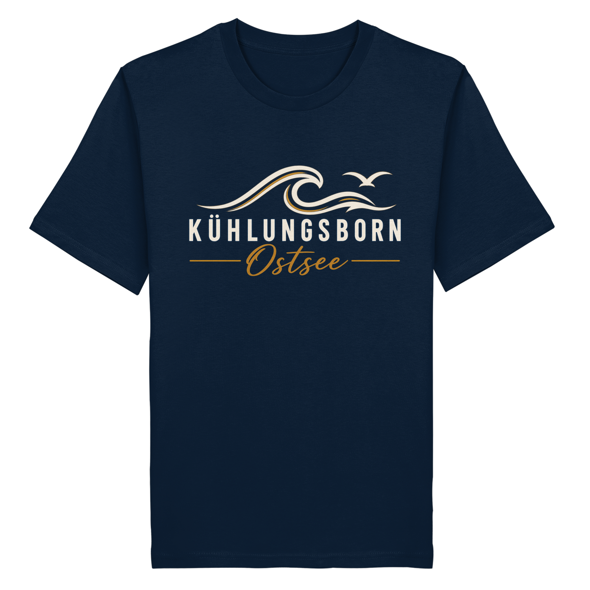 Kühlungsborn Baltic Waves Bio-Unisex-T-Shirt Dark Edition in French Navy – originales Shirtigo-Produktmockup
